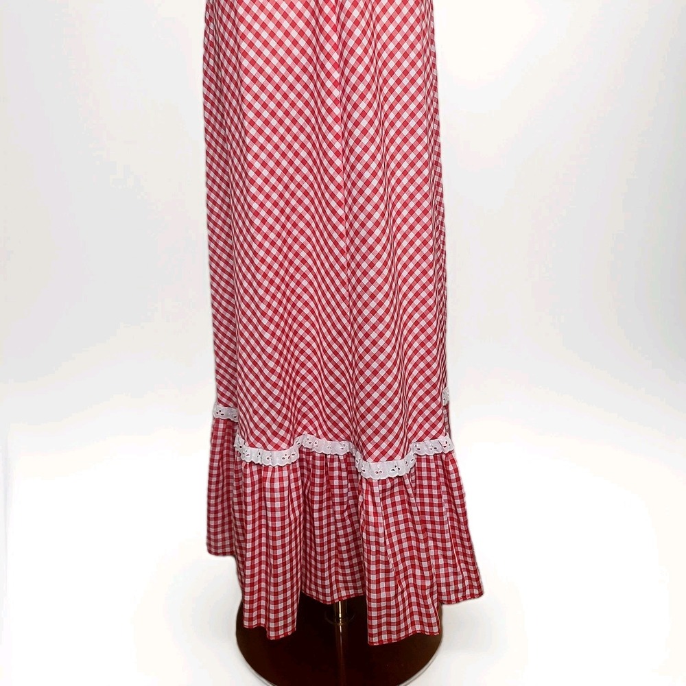 Vtg Jody T Of California Red Gingham Maxi Cottage Prarie‎ Puff Sleeve Dress 70s - Picture 4 of 8